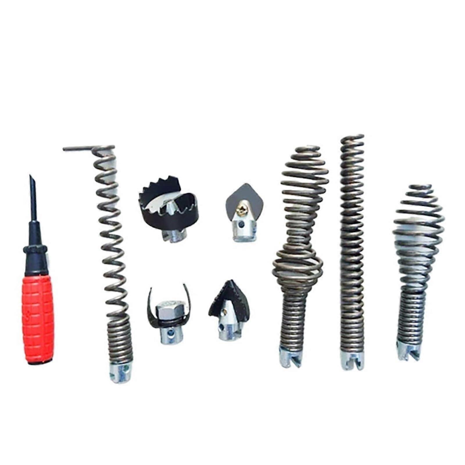 10 Pieces Dredge Machine 16mm Spring Pipe Electric Drill Accessory Cutter Head Cleaning Tool Set
