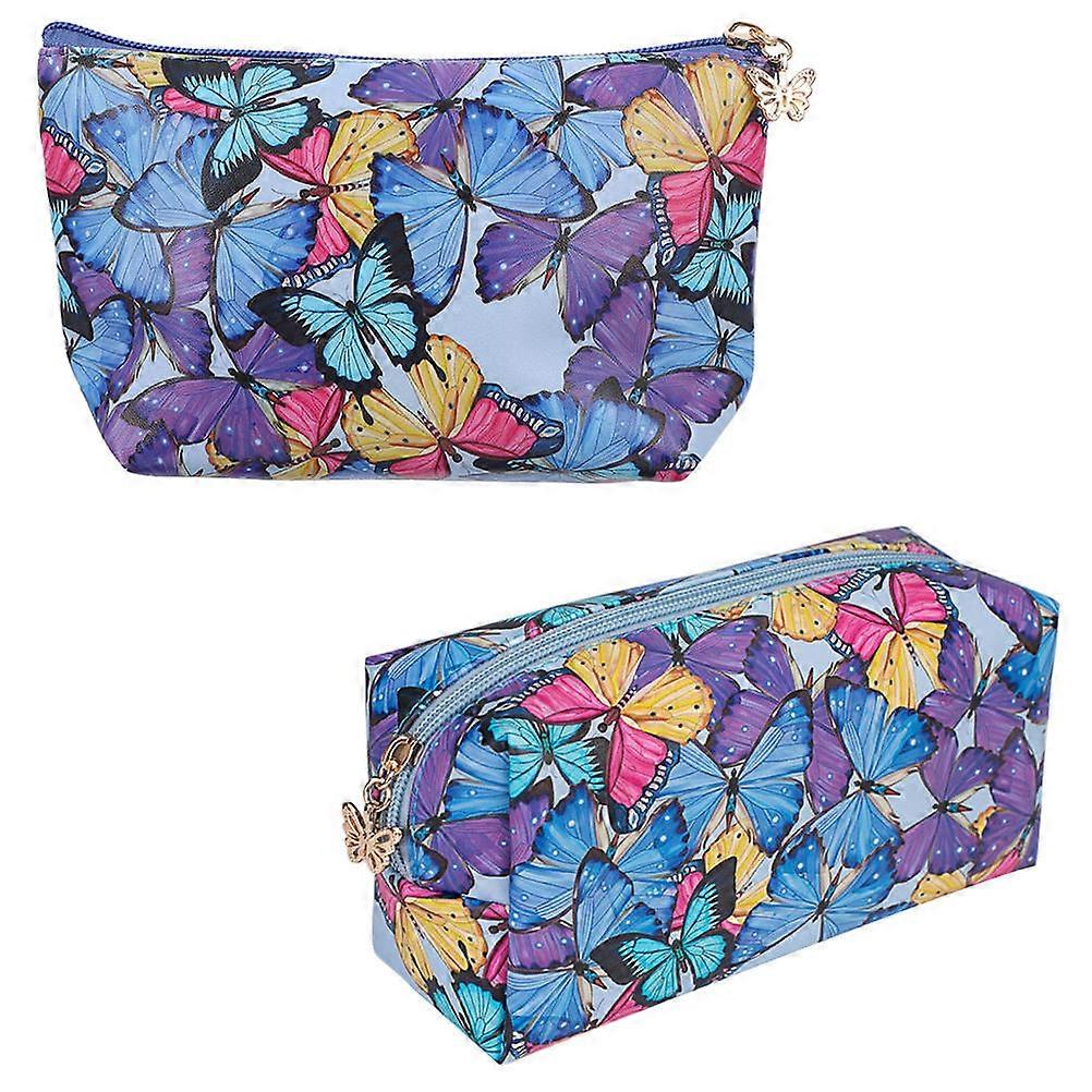 Cosmetic Bag Butterflies Printing for Storage 2Pcs Assorted Color Makeup Pouch