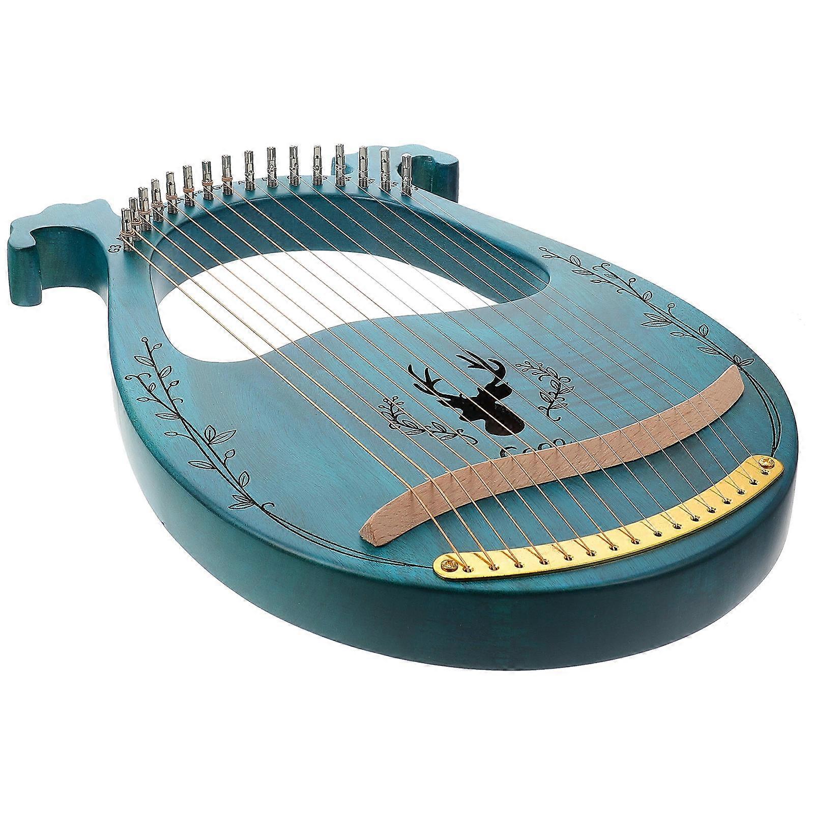 Stringed Instrument Wood Lyre Harp Blue Home Use Travel Music Practice Beginners Children Friends 39X25.8X5.5CM 1Set