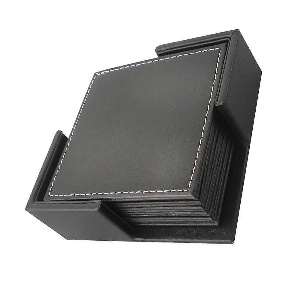 Black PU Placemat for Holding Plate Waterproof and Protective Round Table Mat 11.8 Inches in Diameter