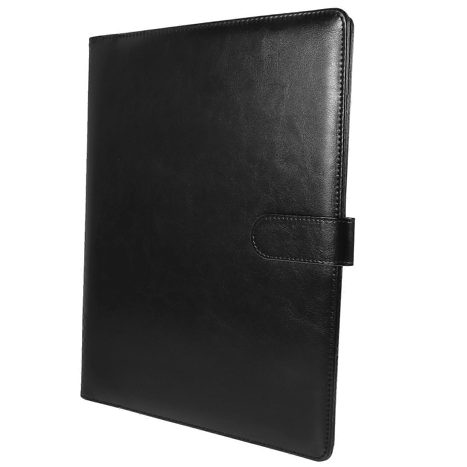 PU Business Portfolio Folder with Metal Clips and Interlayer Design for Documents Storage Black