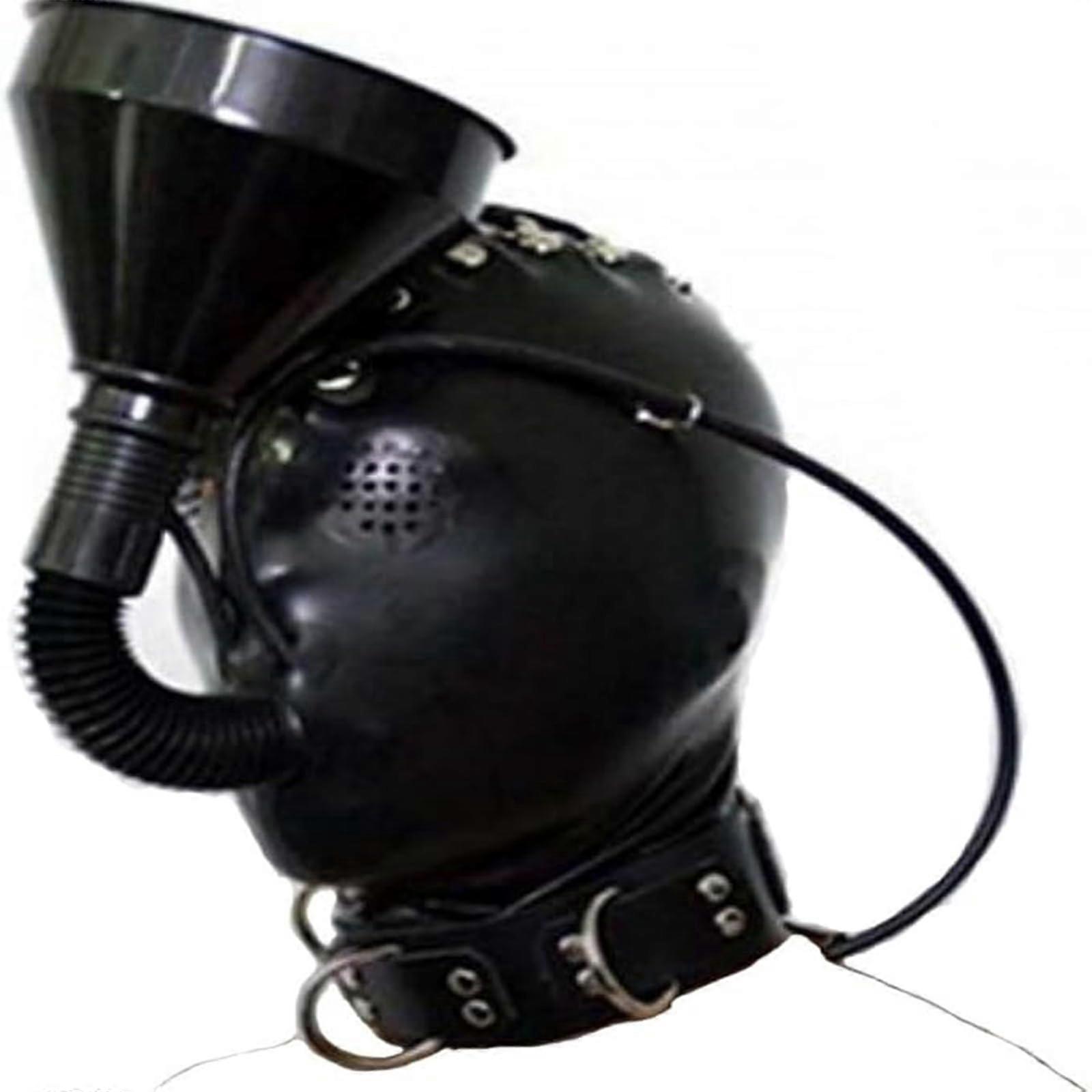 Natural Latex Mask Hood 100% Natural Latex, XL Size, Black, Cosplay Zip Mask With Funnel