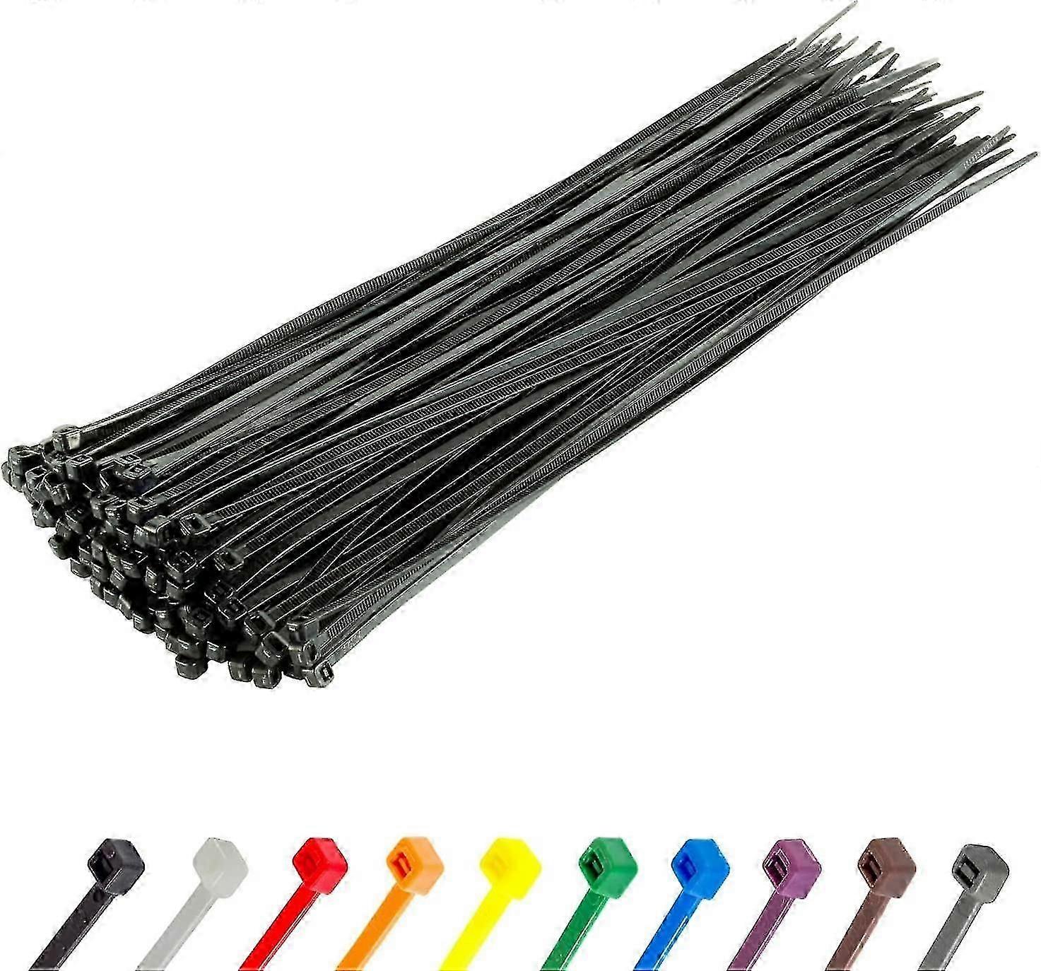 روابط الكابلات الفضية الطويلة شديدة التحمل ، 370 مم × 4.8 مم ، حزمة من 100 ، سحاب نايلون ممتاز