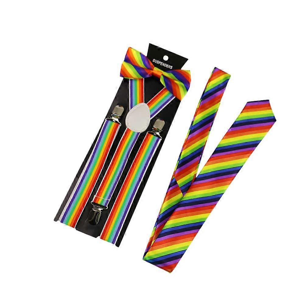Costume Braces Men Bow Tie Elastic Fabric Ribbon Alloy Holds Pants Up Comfortable Party Wear 3Pcs