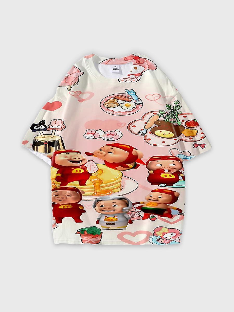 T-shirt round neck Animation Role Pattern loose short sleeve D35