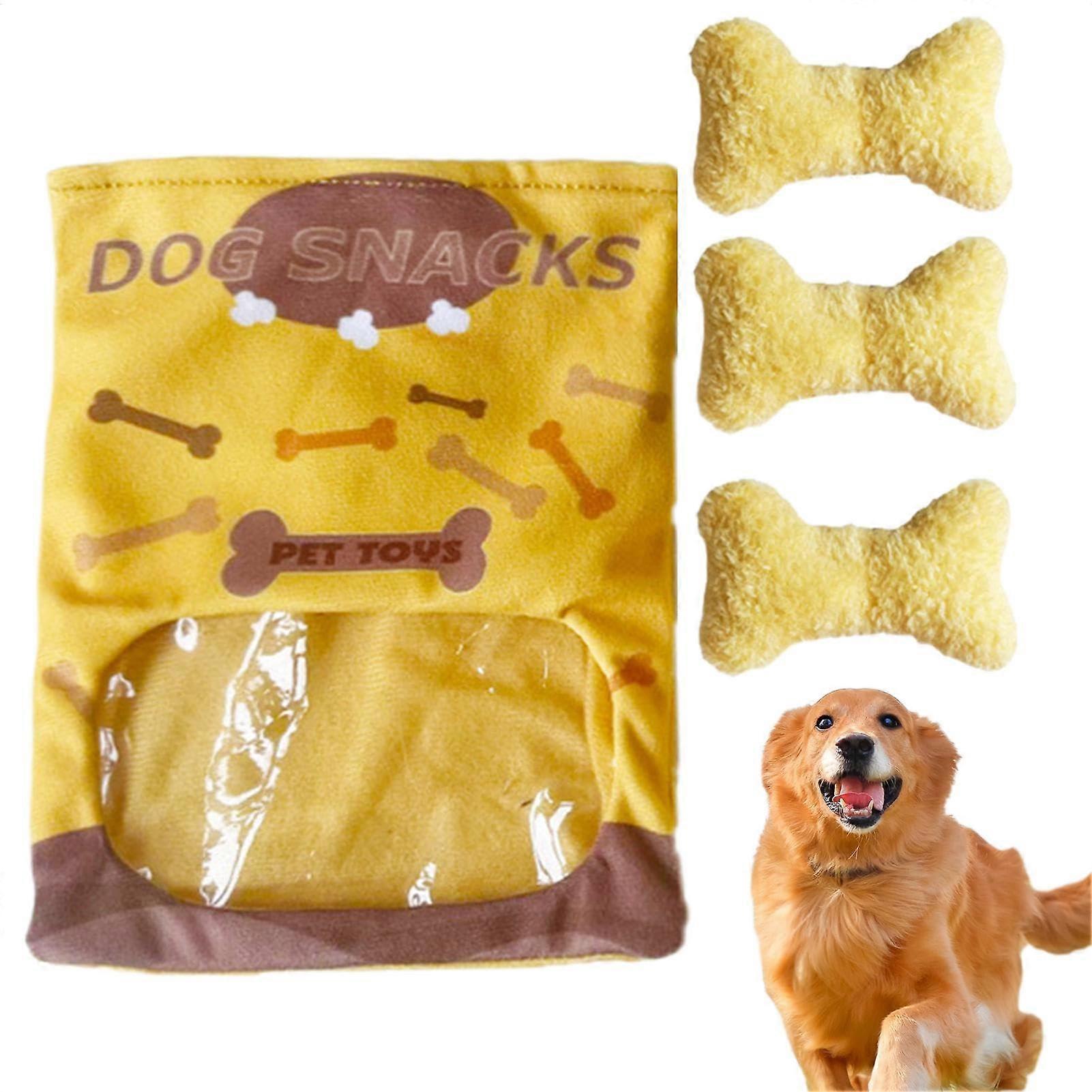 Stuffed Snacks Dog Toy, Bone Plush with Squeaky, Soft Plush Snacks Bag Ref: 4678