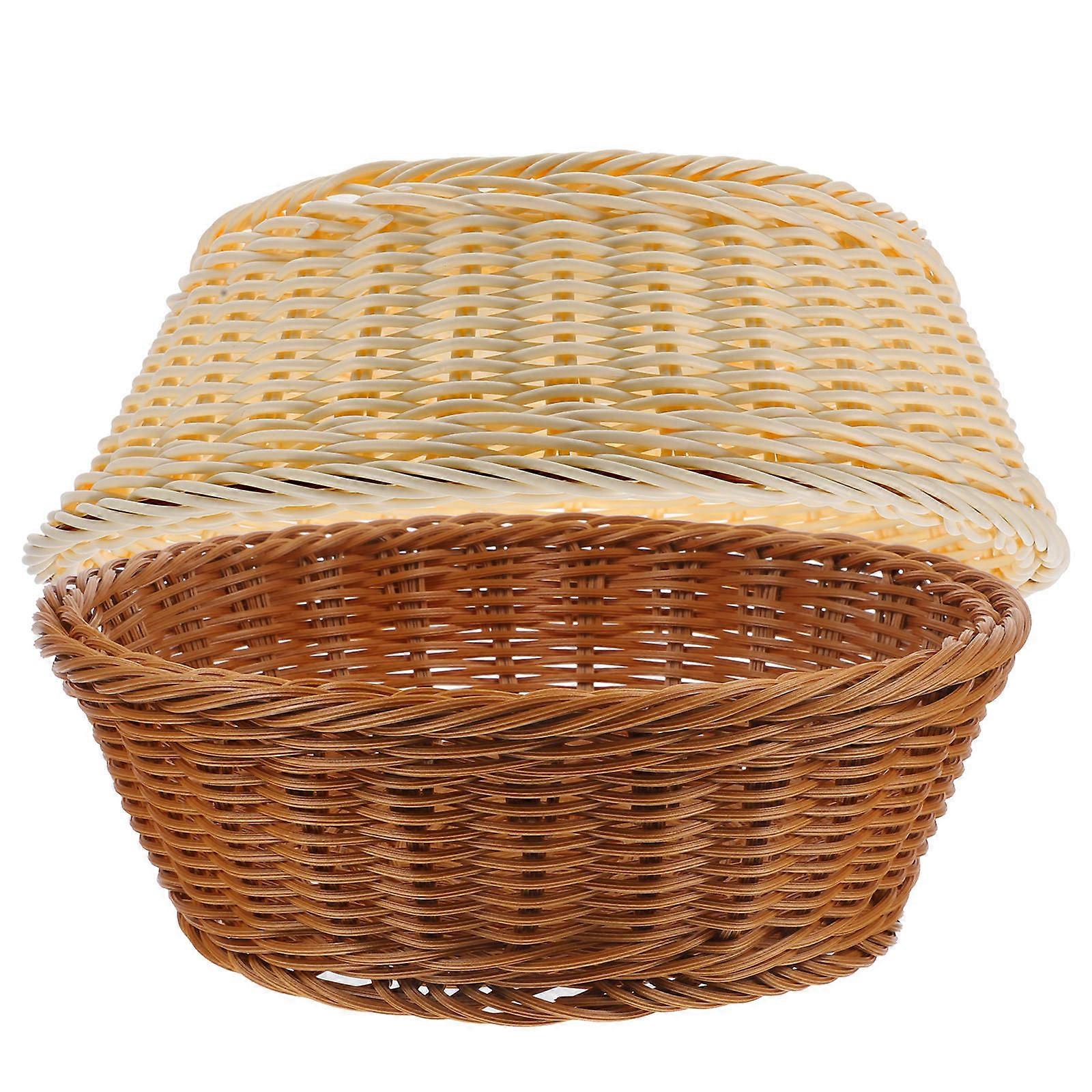 2Pcs Imitation Rattan Bread Baskets Round Style Ideal For Home Decor And Dining Table Use With Storage Feature