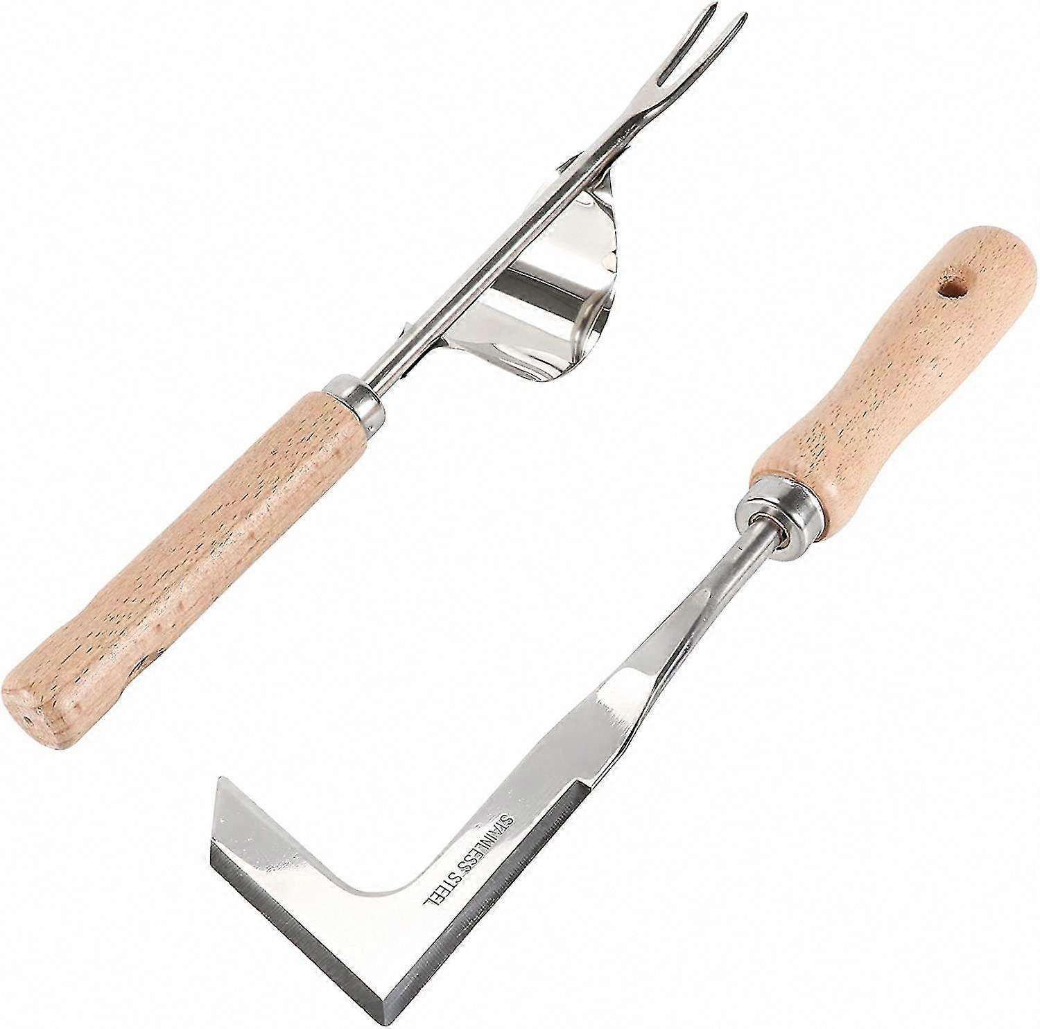 2pcs Stainless Steel Manual Weeder Tool with Ergonomic Handle for Gardening