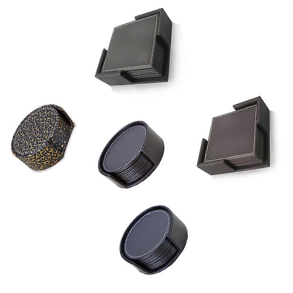 Fashion PU Placemat for Holding Plate Black Round Table Mat Waterproof and Scratch Resistant 11.8 inch diameter