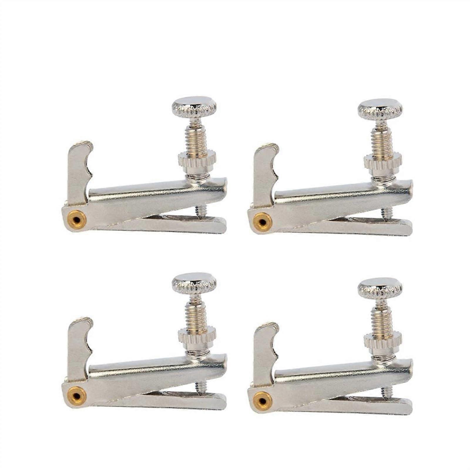 4PCS Violin Fine Tuner Nickel Alloy Silver Tailpiece Tuning Pegs for 3/4 4/4 Violin Build  Parts (Chrome)