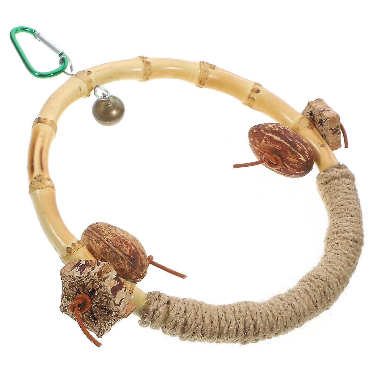 Khaki Wood Bird Swing Toy for Playing Sturdy and Stable Design Bite Resistant 7.5 inches