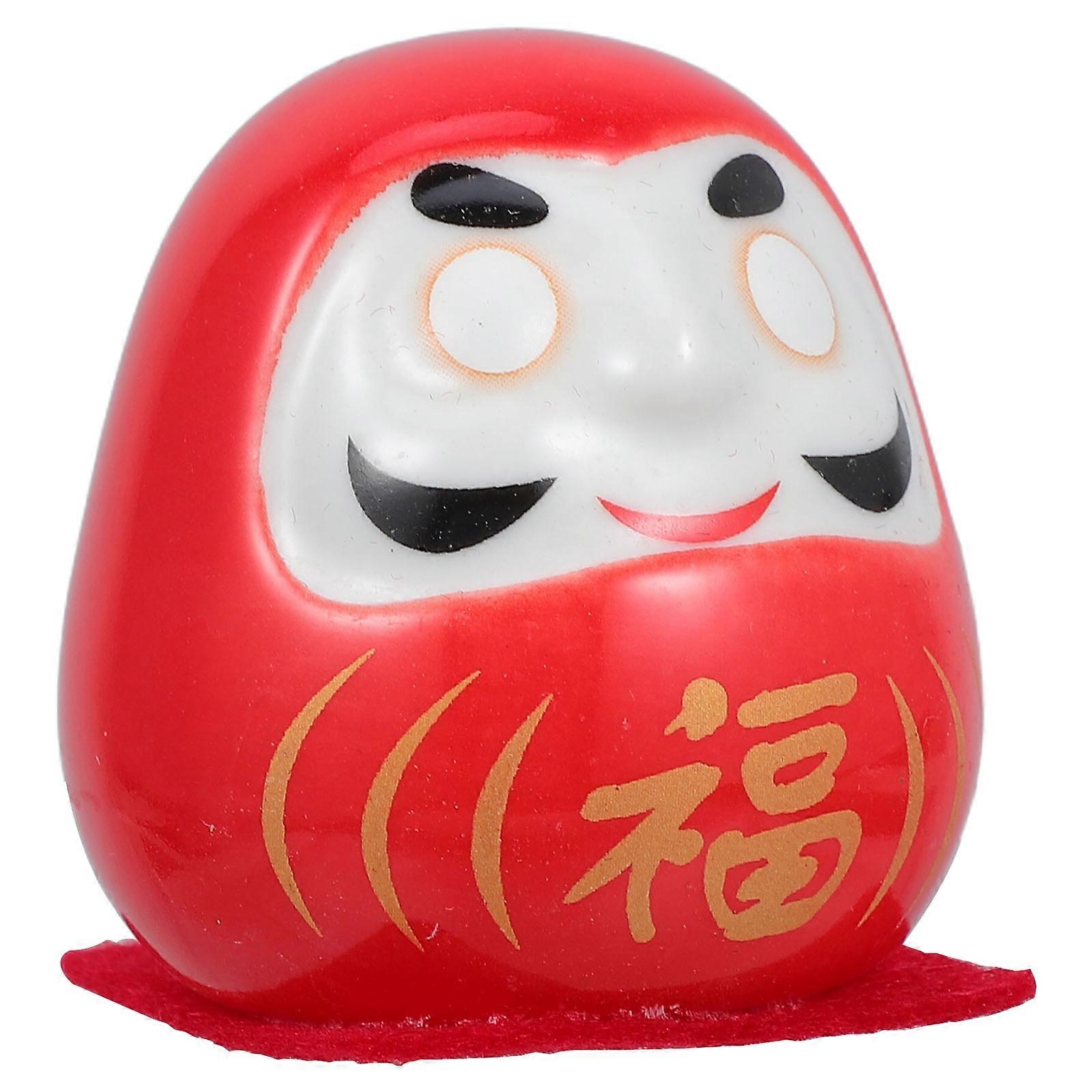 Miniature Japanese Statue Ceramic Doll Ornament For New Business Opening Red 5.00X4.50X4.50CM Good Luck Symbol 1Pcs