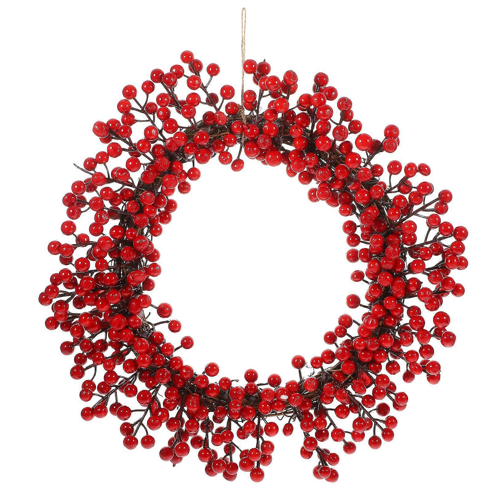 Artificial Berry Wreath For Front Door Decoration 35X35cm Red Circular Christmas Style 1Pcs