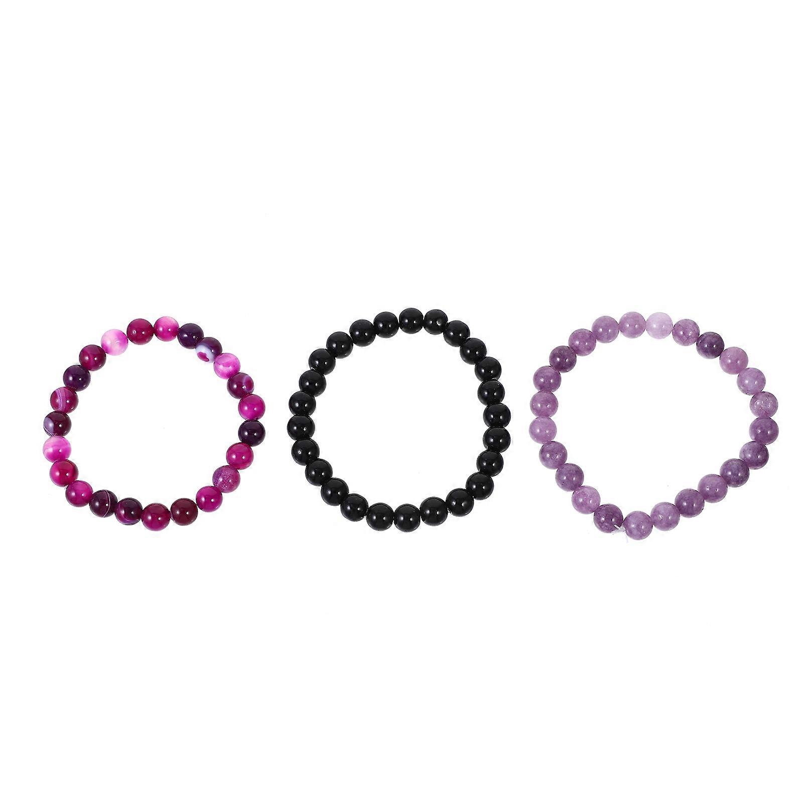 Purple Stone Beaded Bracelets for Women and Men Made of Durable Natural Stone Fits Most Phones 3pcs