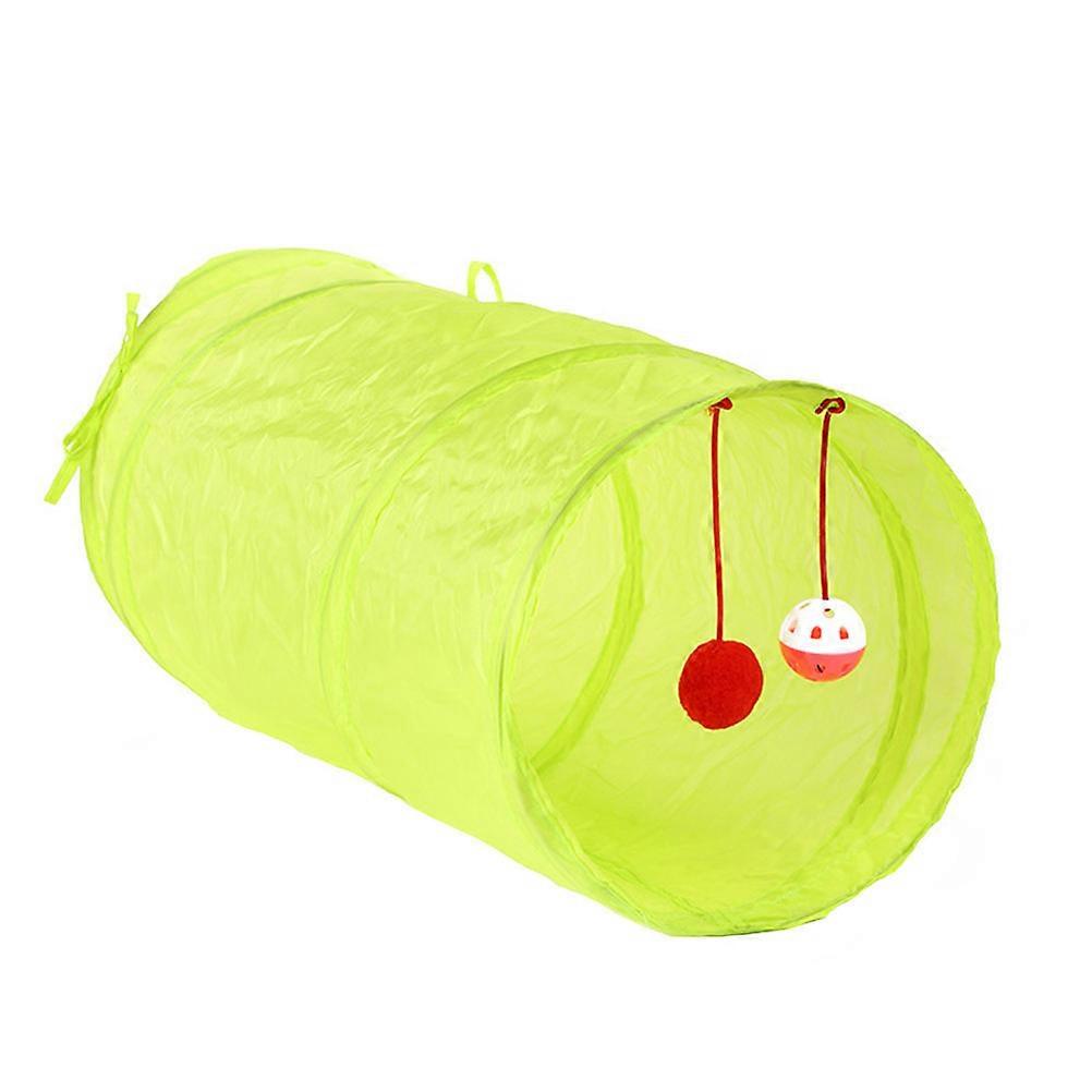 Yellow Foldable Cat Tunnel Toy Portable for Pet Play and Travel Made of Polyester