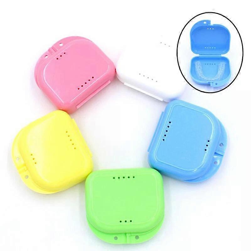 Denture Container, 5 Pcs Dental Storage Box for False Teeth, Rinsing Holder Bath Case