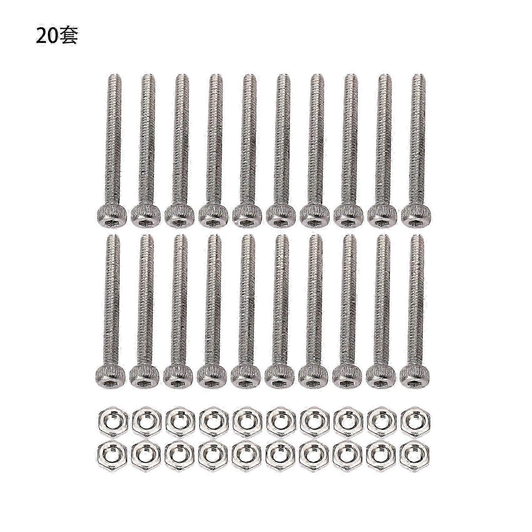 M2 x 20mm Long Hex Socket Knurled Cap Screws Nuts Set 20Pcs