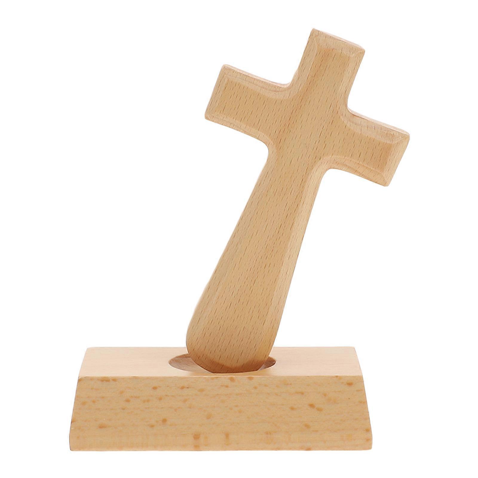 1 Set of Cross Wooden Ornament Decorative Art Craft Wood Standing Cross Desk Adorn