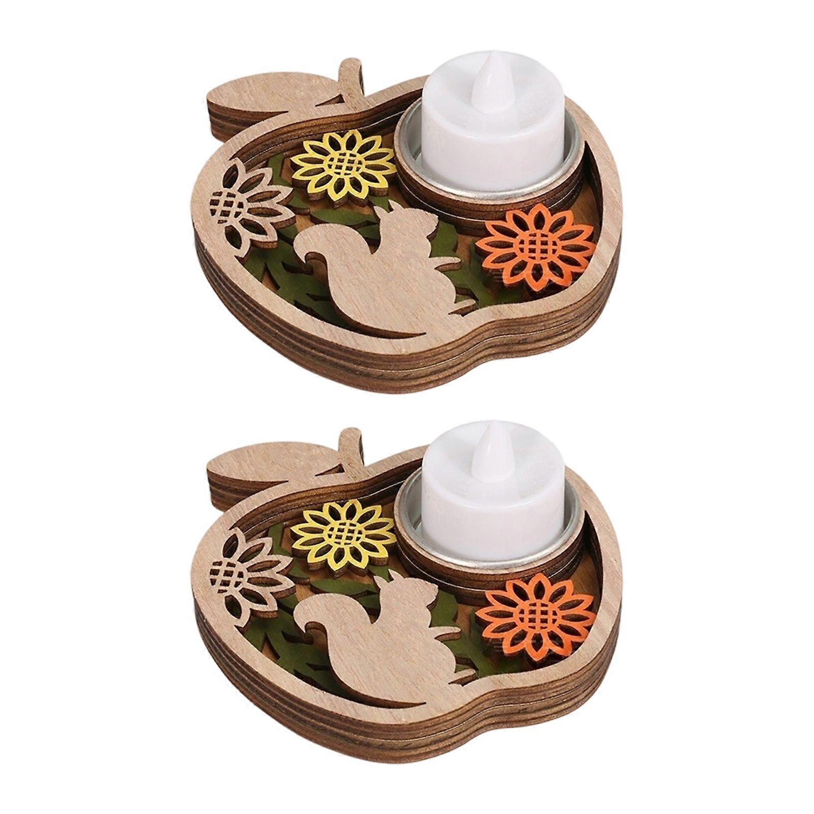 Set Of 2 Wooden Candle Stands Halloween Themed Decorative Various Shape Durable Candle Holders 2pcs Tealight Stand Multicolor