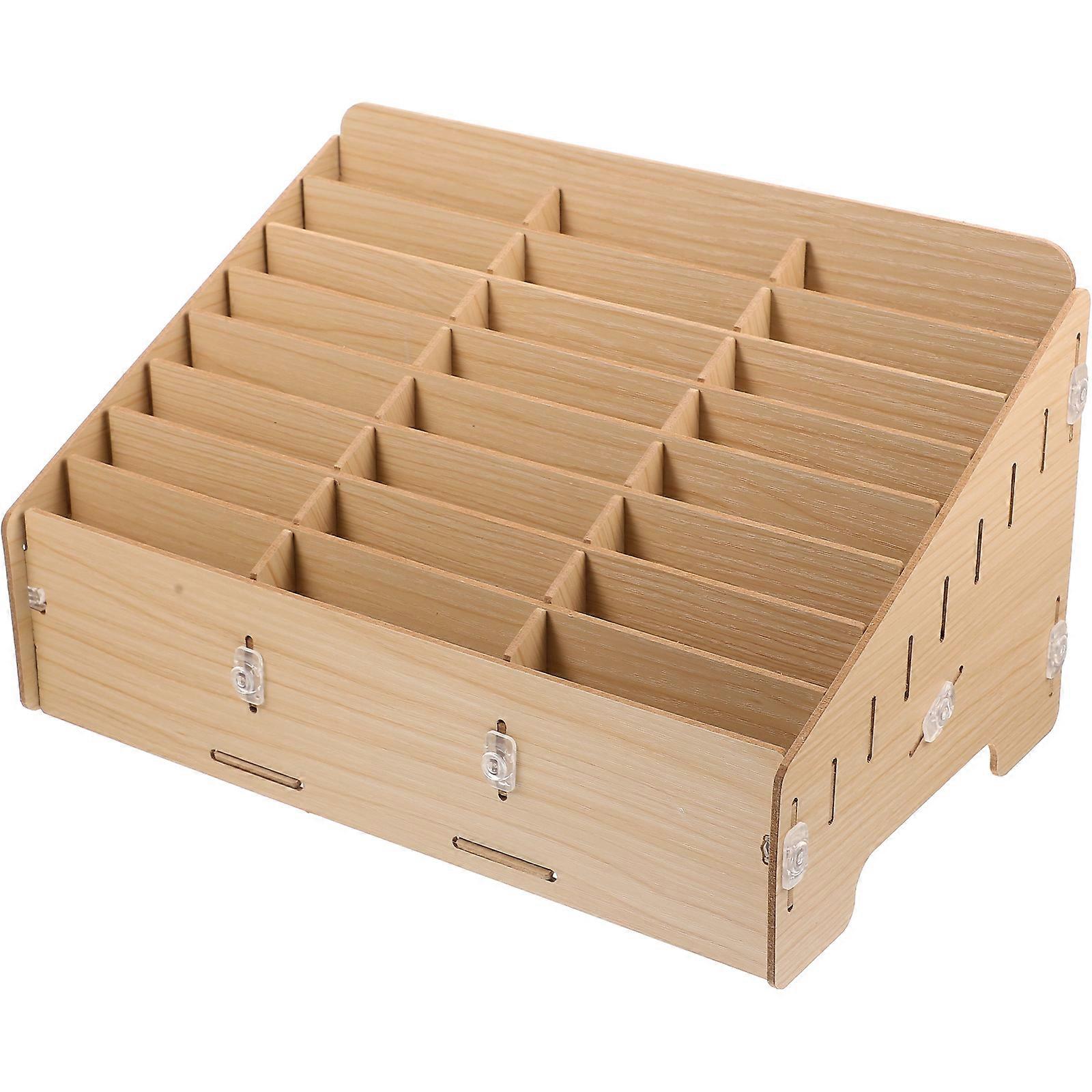 Rectangular Wooden Desktop Storage Box For School And Mobile Repair Shop 31.8X20.1X16.6CM Fashionable Display 1Pack