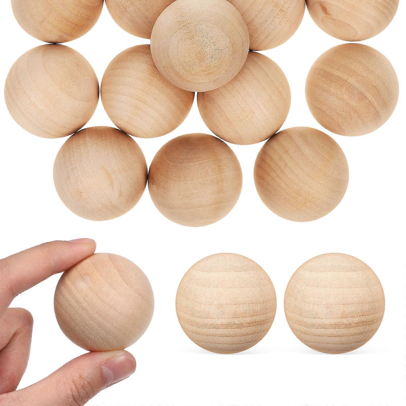 Smooth Unfinished Wooden Balls for Crafts Khaki Color Solid Wood Spheres Small Size 15 Pieces