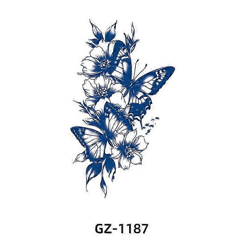 Temporary Tattoo Sticker, Blue Floral Design 4