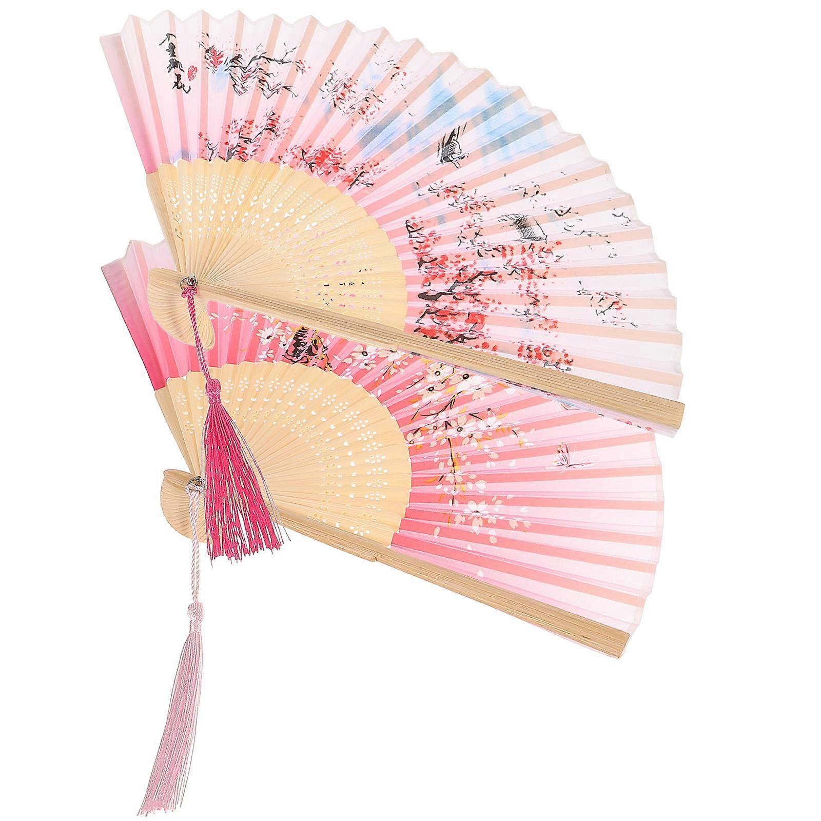 خمر قابلة للطي مروحة اليد 2 قطع زي التبعي الرياح تشتت مجموعة متنوعة من الألوان التبريد