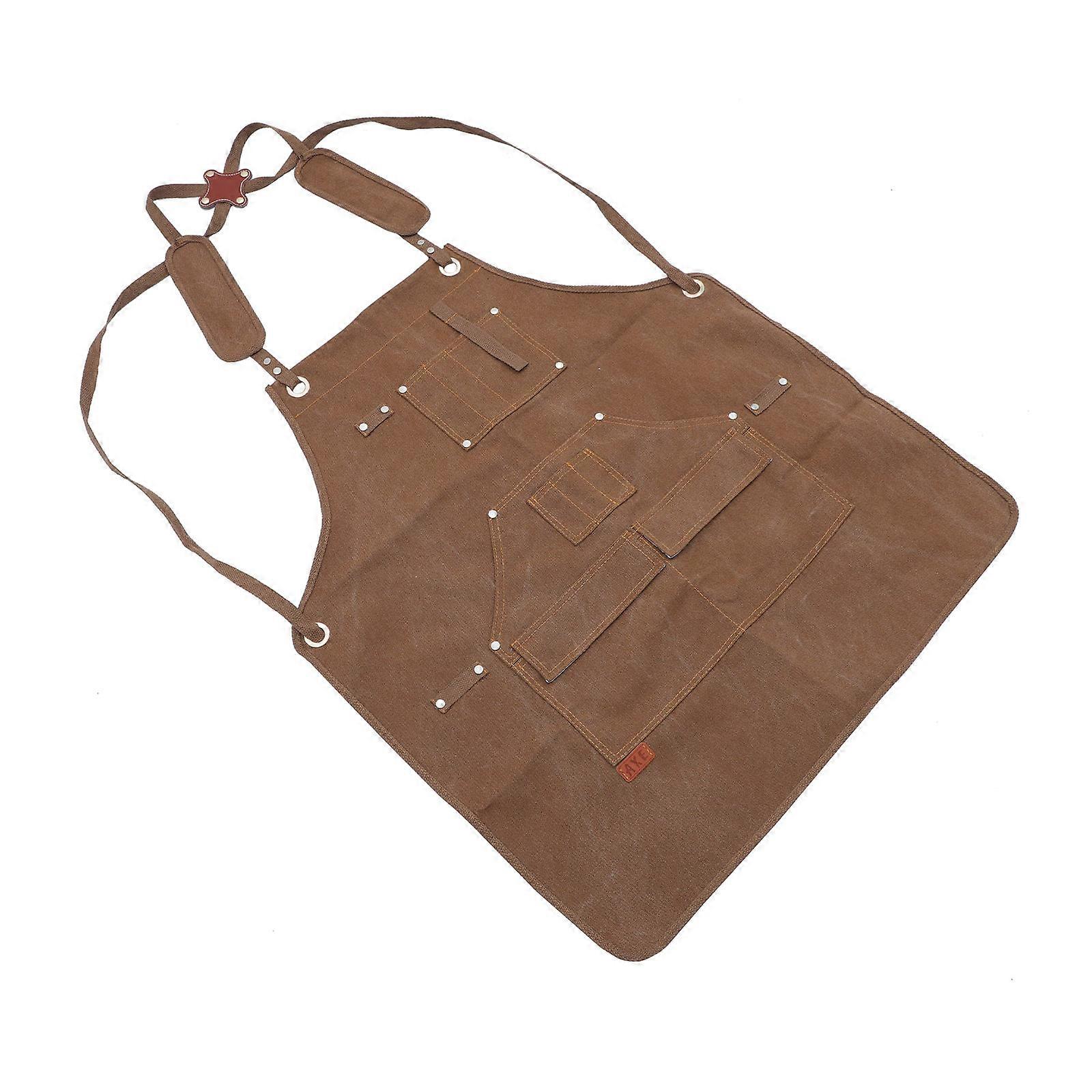 Durable Brown Cotton Canvas Woodworking Apron Overalls with MultiPockets for Gardening and Crafting