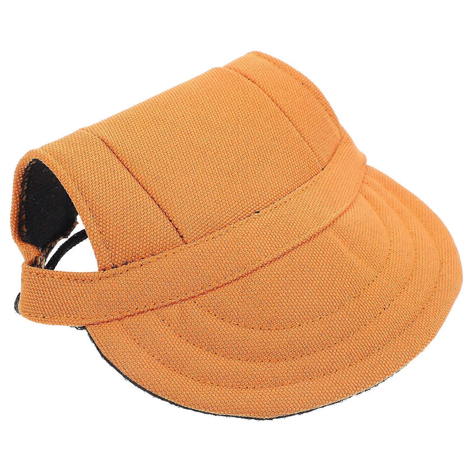 Pet Baseball Hat Small Cats Outdoor Activities Orange Canvas Ear Holes Adjustable Fit 1 Set
