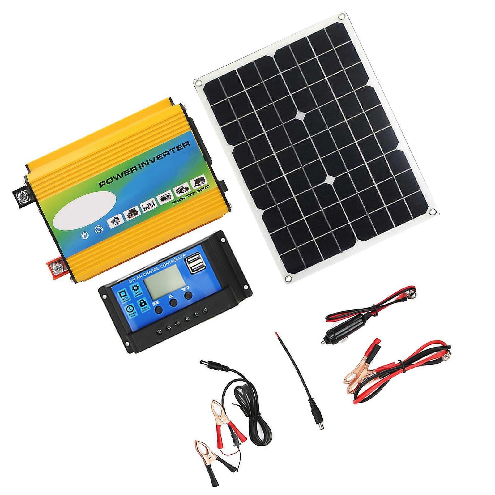 300W Solar Power System Inverter 30A 12V/24V Controller Kit