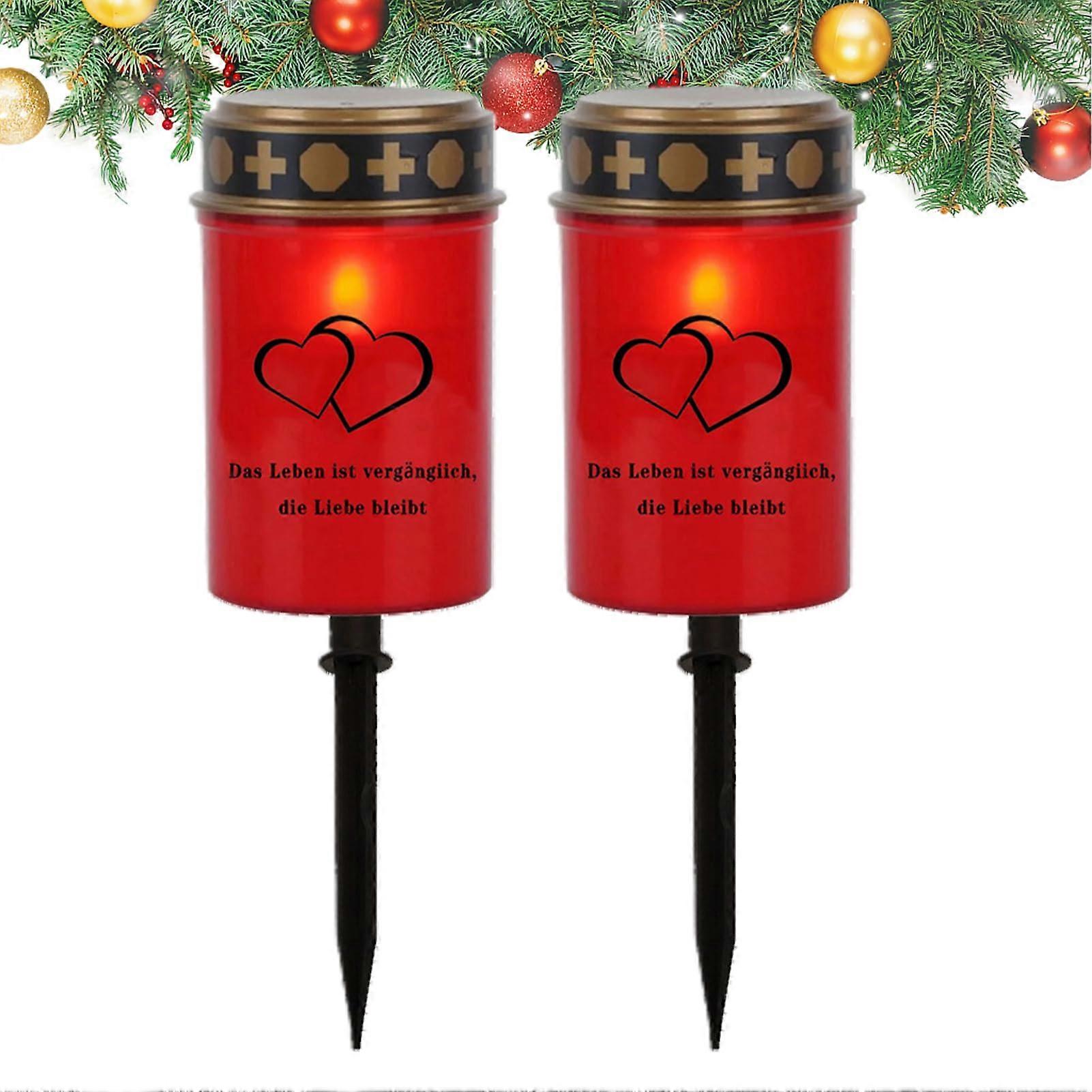 Grave Lights Ritual Candle Lamp Set Of 2 Waterproof LED Stake Lights For Grave Path Backyard Home Garden Red A