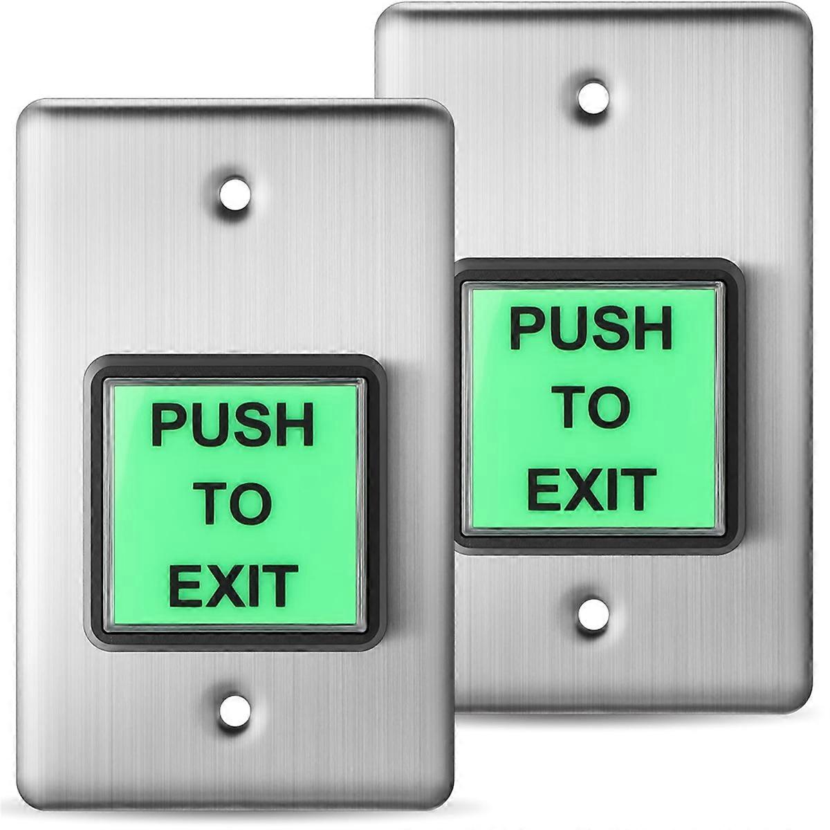 2 Pcs Push to Exit Button Indoor Green Square Request to Exit Button Stainless Steel Wall Plate with Green LED Square