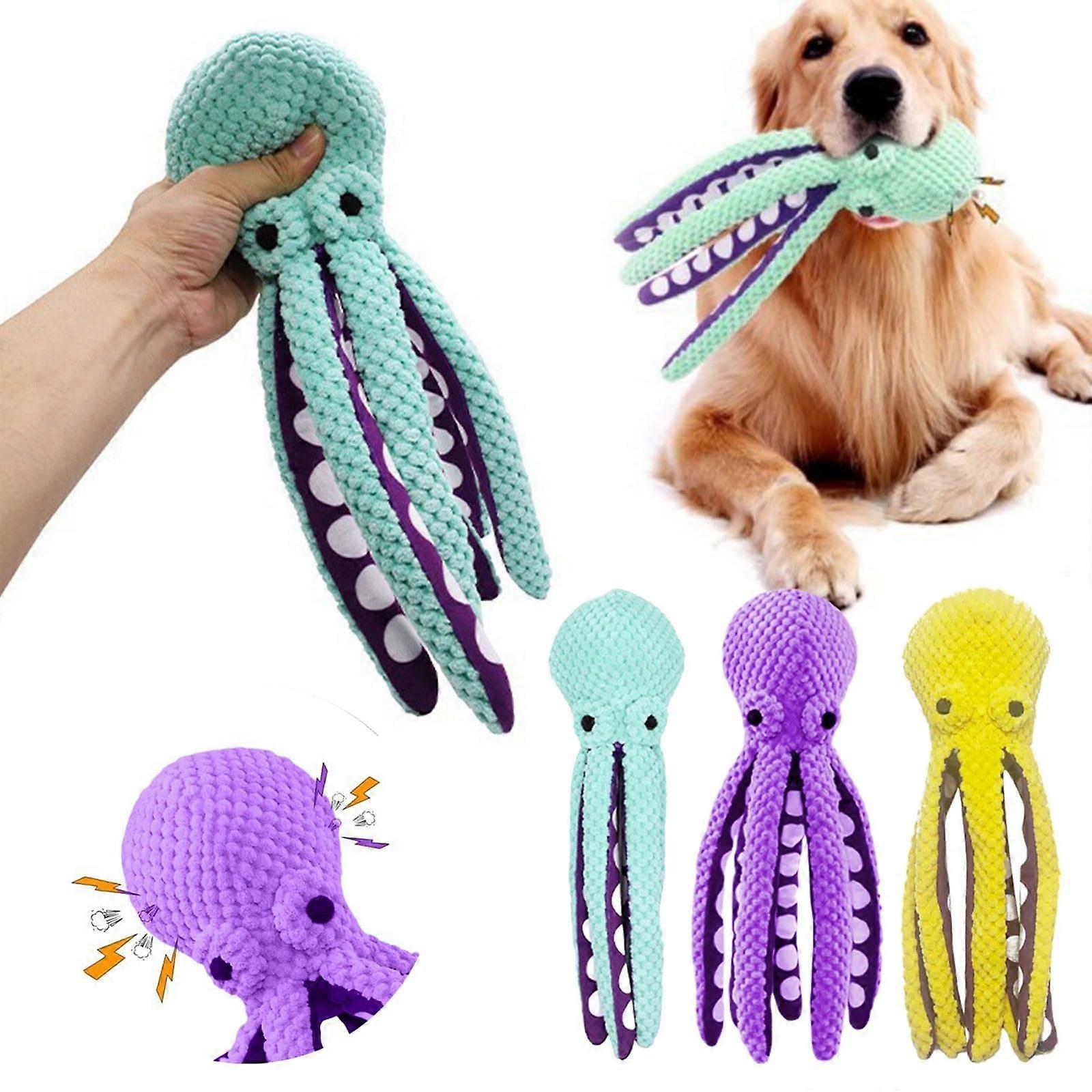 Dog Toys Durable Squeaky Interactive Octopus No Stuffing Chew Toy With Crinkle Paper For Medium And Small Dogs 3 Colors