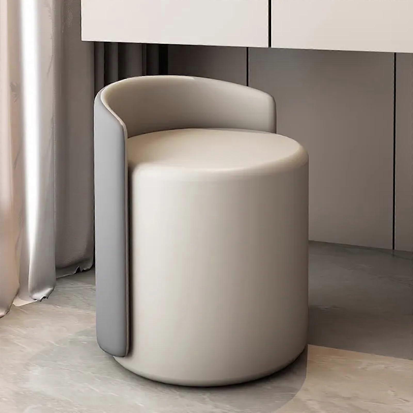 Accent Chair Modern Round Swivel Faux Leather Grey for Living Room Vanity Makeup Room Bedroom