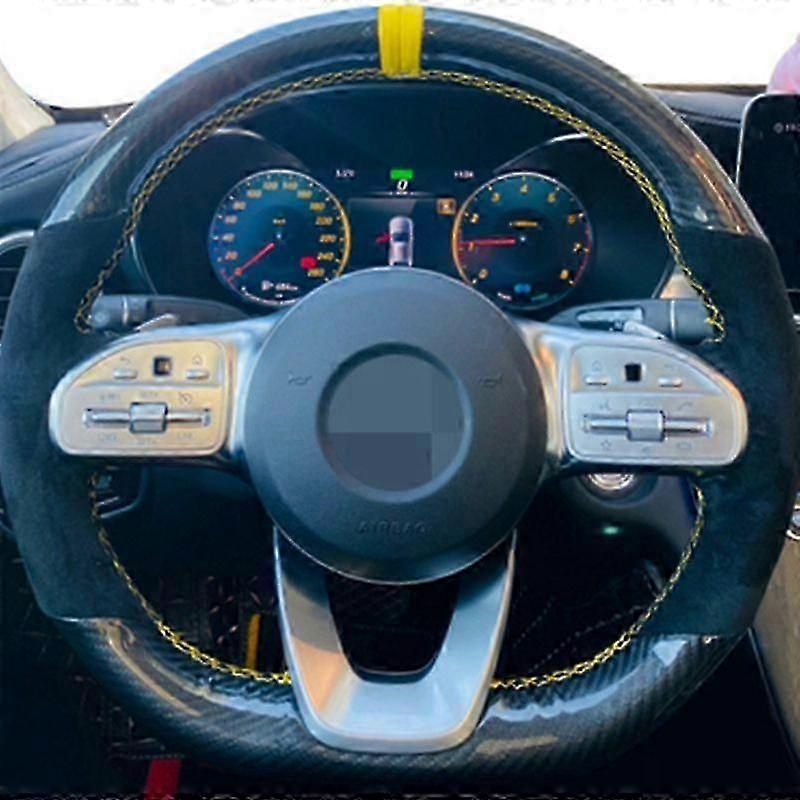 Anti-Slip  Black Suede Braid Car Steering Wheel Cover For Mercedes-Benz S-Class W222 GLC A-Class W177 C-Class W205 E-Class W213