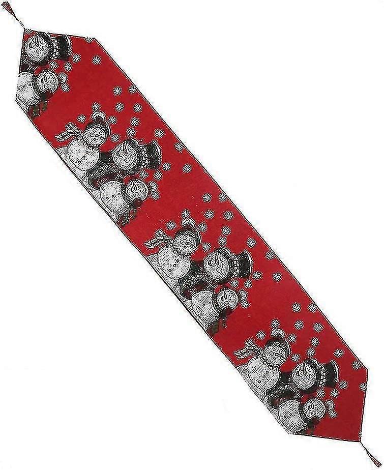Christmas Table Runner Embroidered Snowman Tablecloth Polyester Cotton Red Xmas Placemat Decoration Christmas Decorationsred1pcs