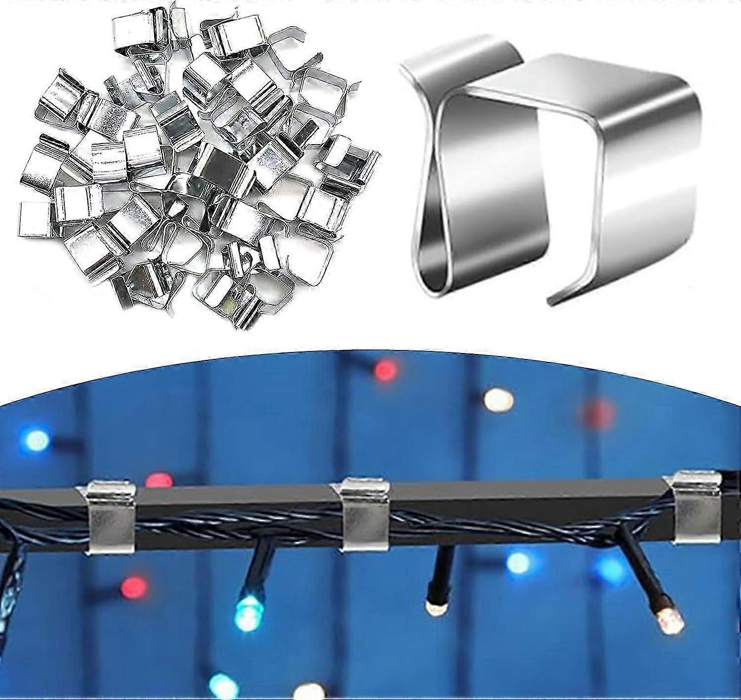 50 Pack Gutter Hooks for String Lights, Stainless Steel Christmas Light Clips, Christmas Light Clips for Garden Decor and Christmas Decoration,2*1.4c