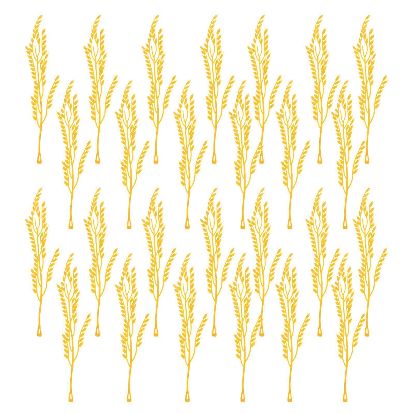 Wheat Bunch Artificial Wheat Stalks Rice Ear Shape Sand Table Models Yellow Plastic for Simulation 100Pcs