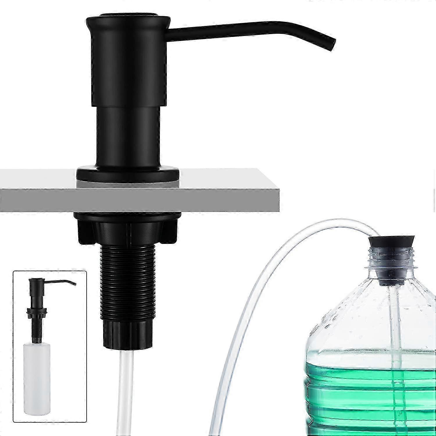 Black Undermount Soap Dispenser, Built-In Kitchen Sink Soap Dispenser with 500ML Bottle, 1.0m Extension Set, Top Refill