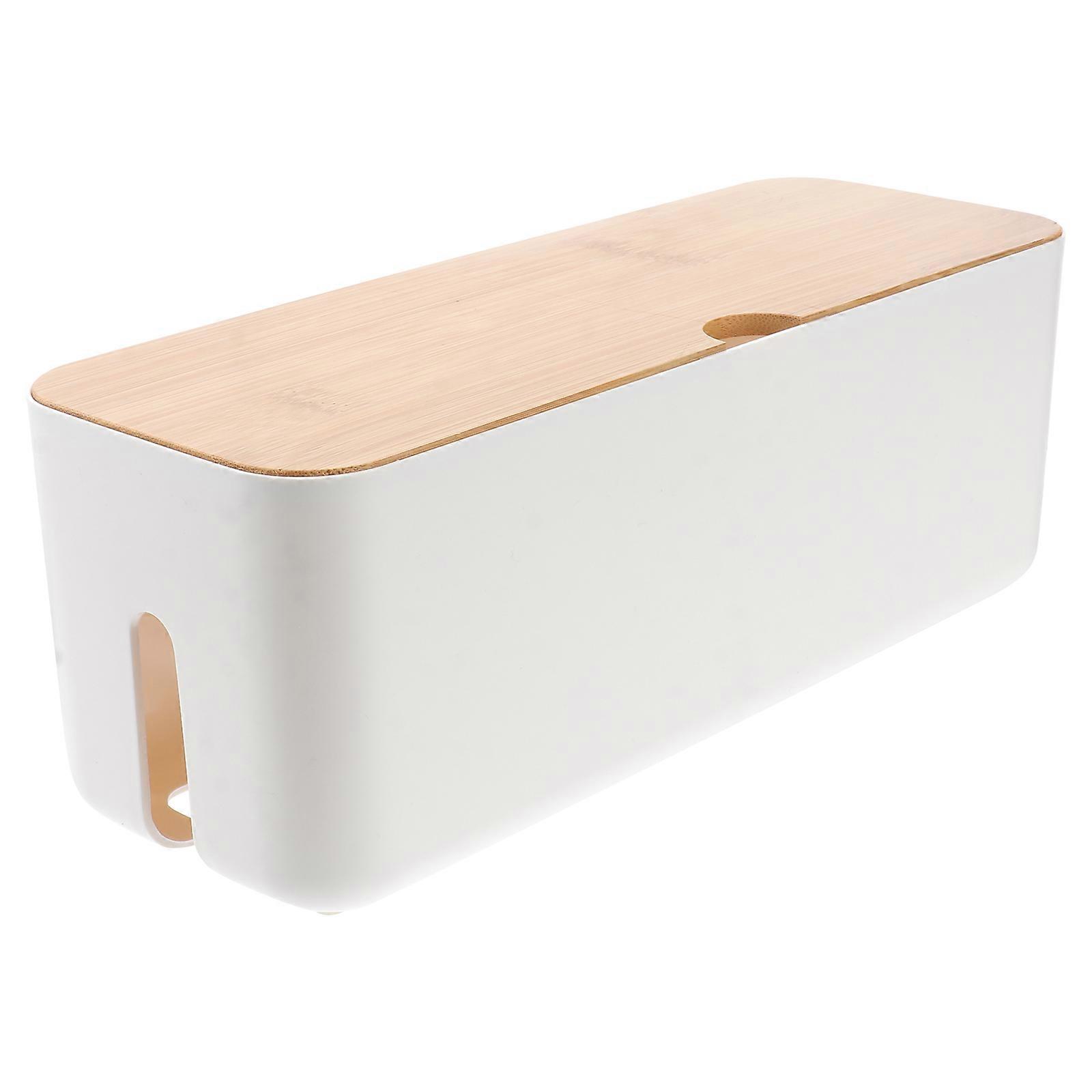 Cord Hider Box For Living Room Use Organizing Cables 3Pcs White Rectangular Storage Container With Wood Lid