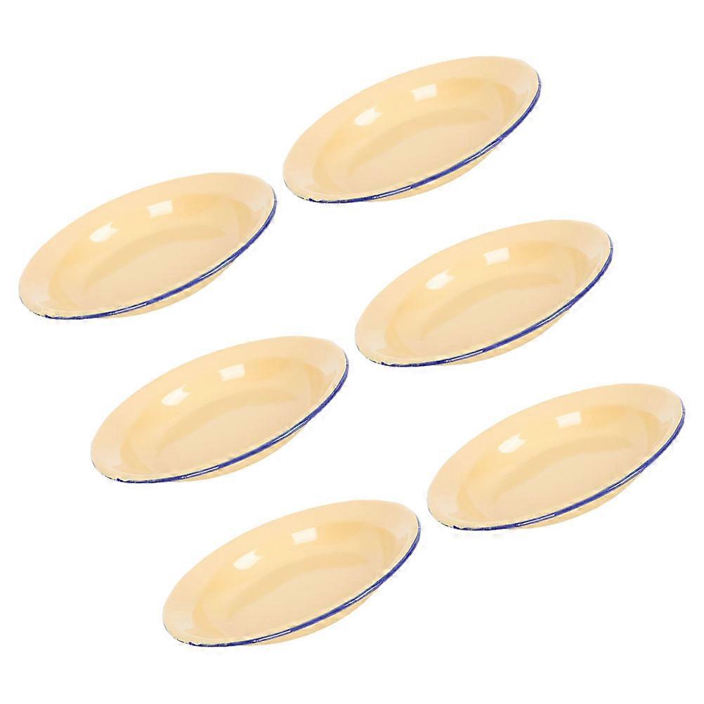 Yellow Vintage Enamel Dinner Plates for Camping 30Pcs Set