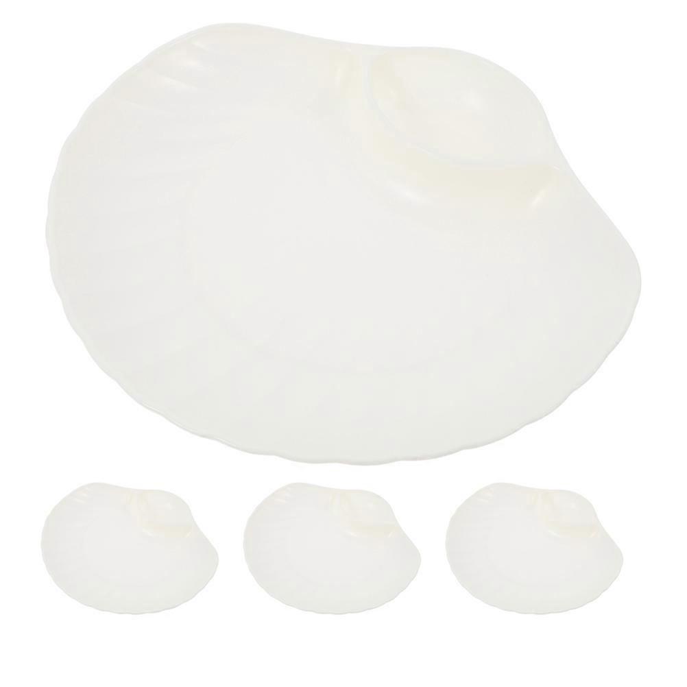 Serving Plate with Sauce Compartment for Dumplings 20Pcs White