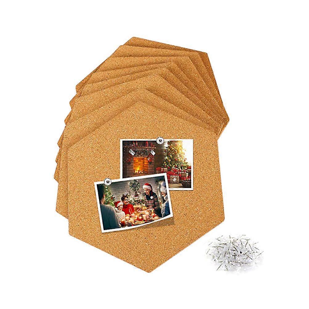 Hexagon Cork Board Wood Photo Wall Message Board for Decor 24Pcs Brown