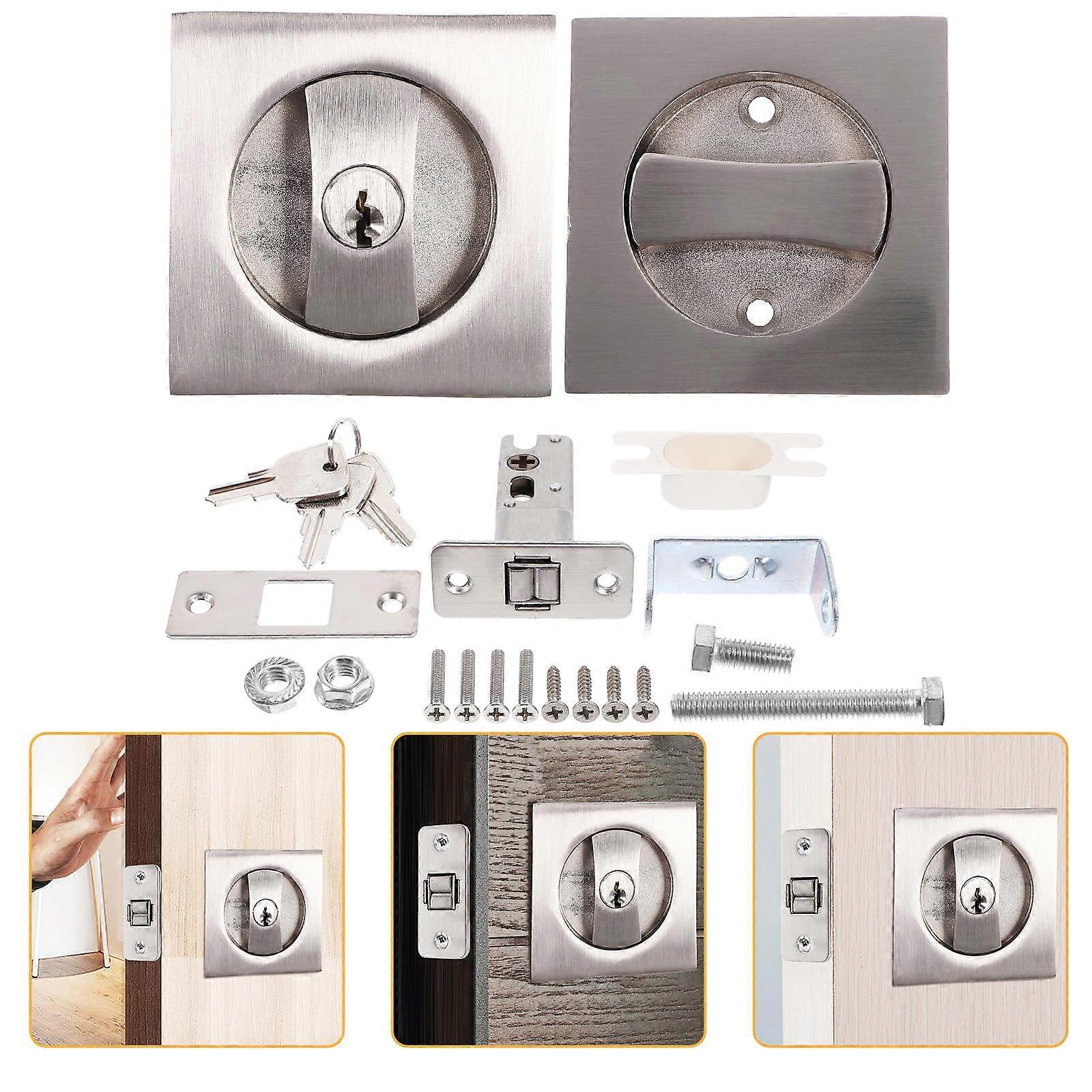 Pocket Door Lock Metal Privacy Latch Lock with Key 4Sets for Home