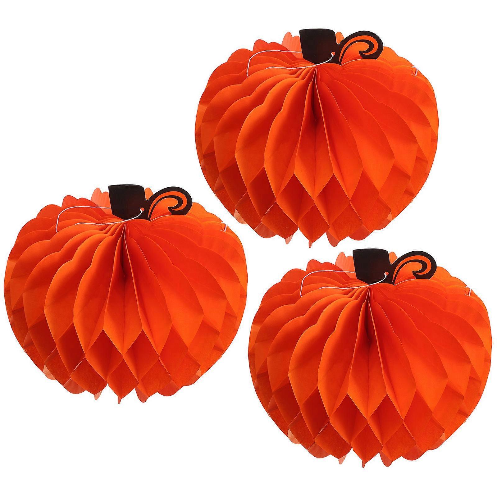 Halloween Pumpkin Shape Lanterns for Decoration 3Pcs Orange Paper Material