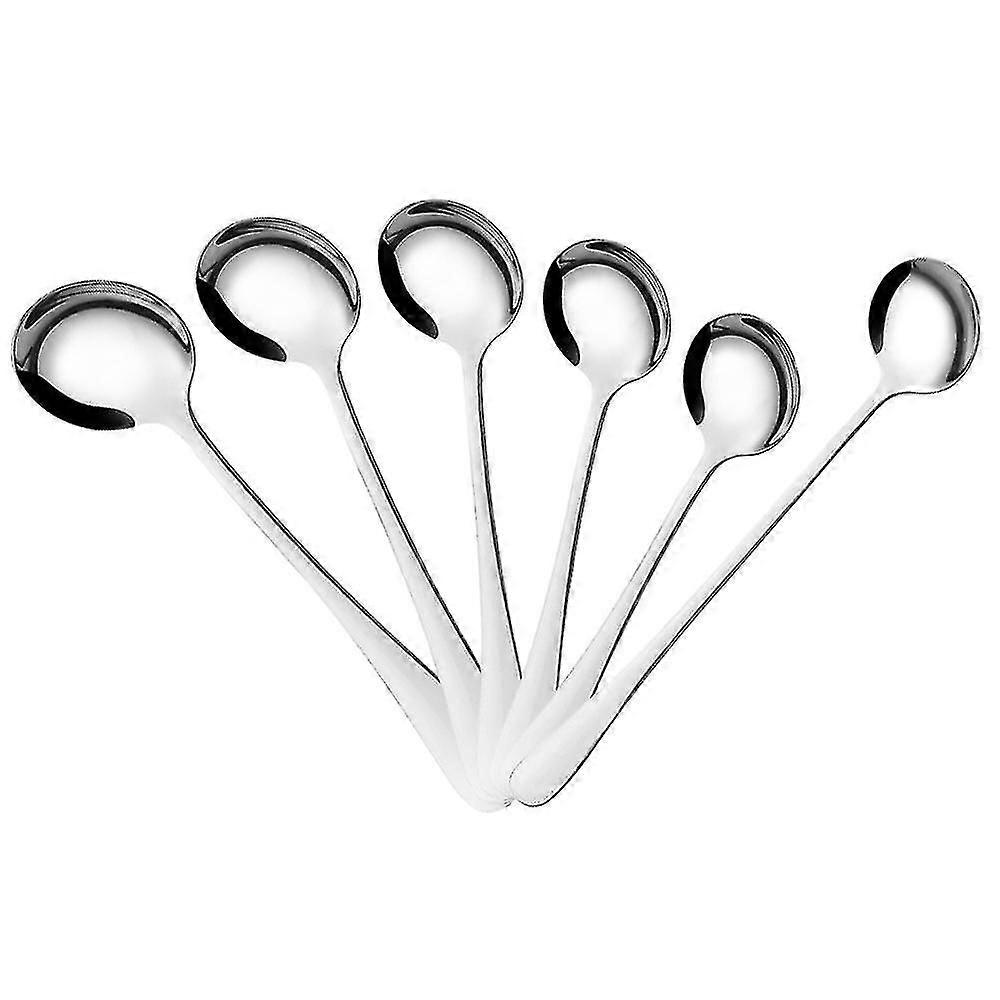 6pcs Round Long Handle Soup Coffee Spoons - Different Length And Different Dia -