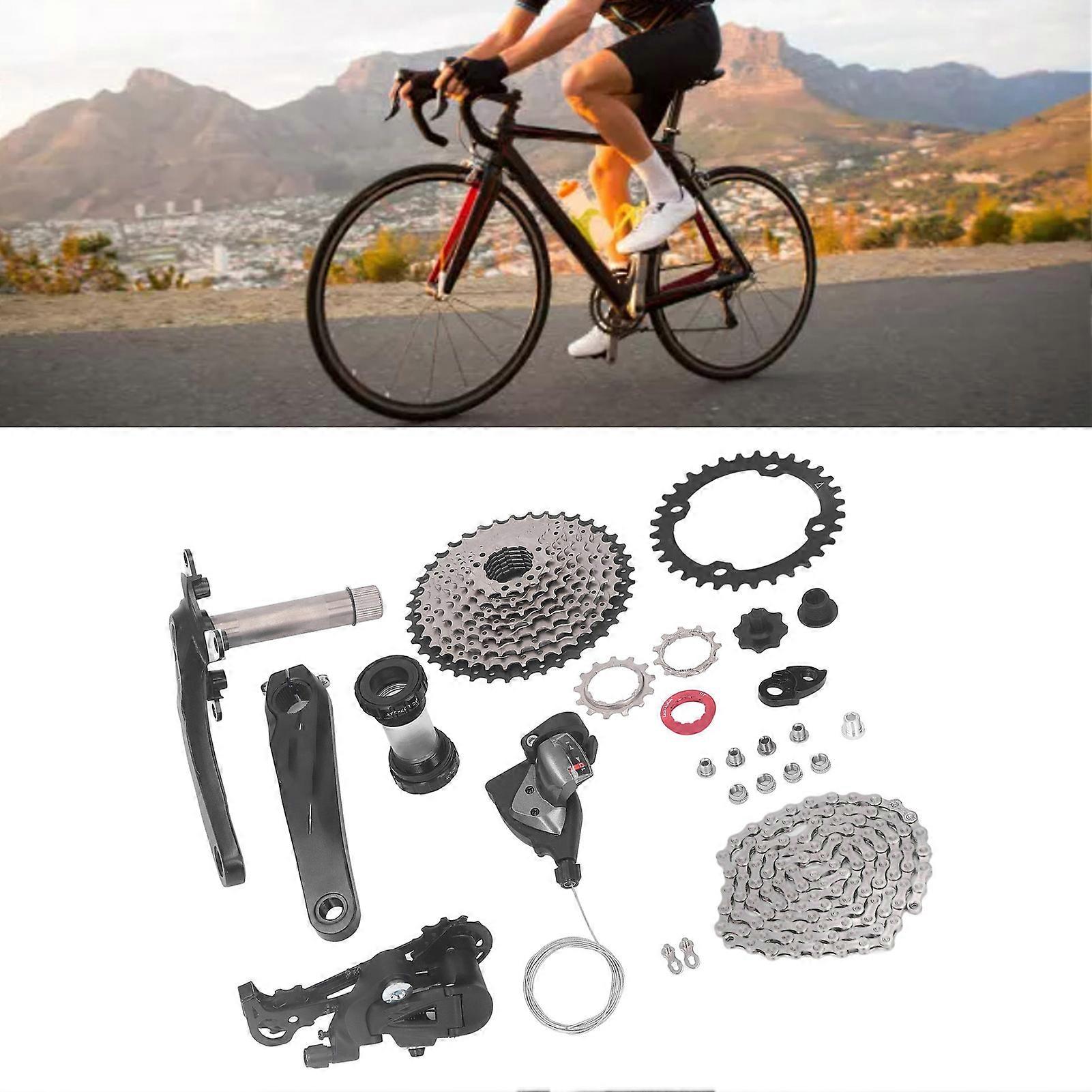 10 Speed Groupset 11 to 40T Flywheel Bottom Bracket Front Rear Derailleur Chain Anti Rust Bike Gear Shift Kit Bike Accessories 34T Chainring 