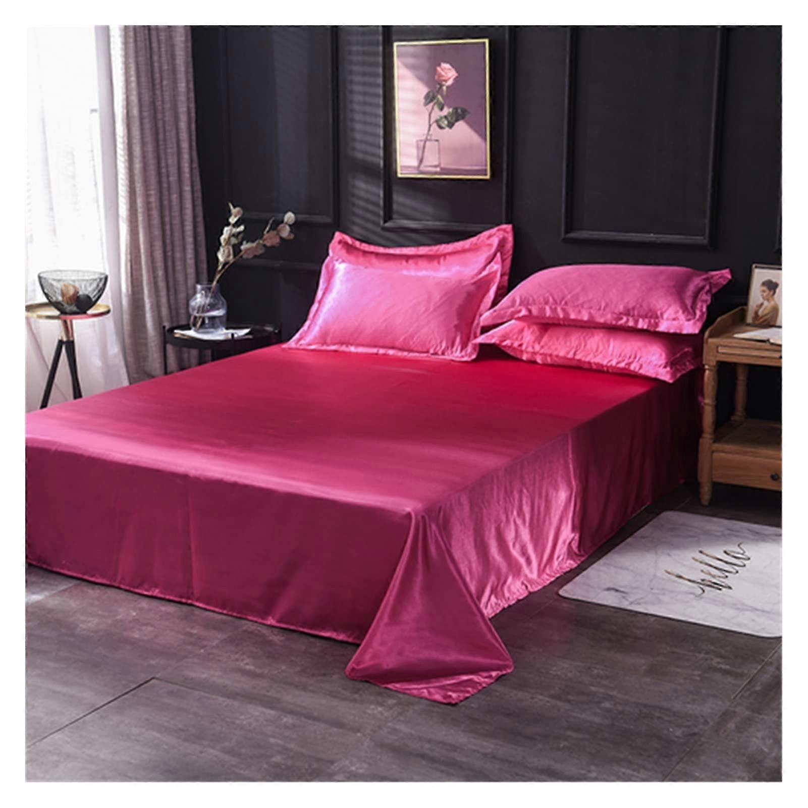 Flat Sheet Ice Silk Satin Bedding Solid Color Rose 170x230 CM Queen King Size Bed Sheets and Pillowcases