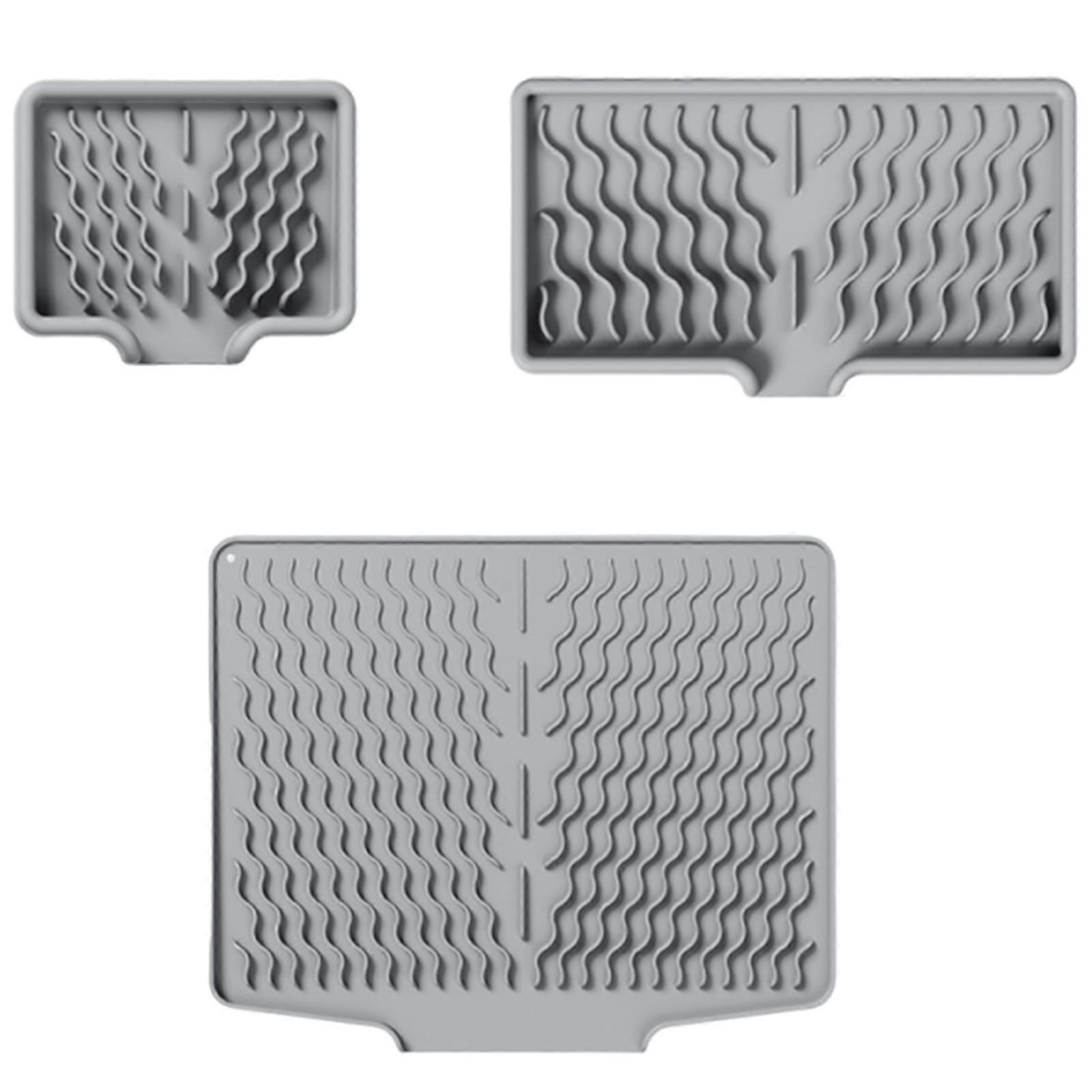 Nonslip Silicone Sink Tray With Efficient Water Flows Heatproof Dish Drying Mat For Countertops Utensils Storage  Light Grey