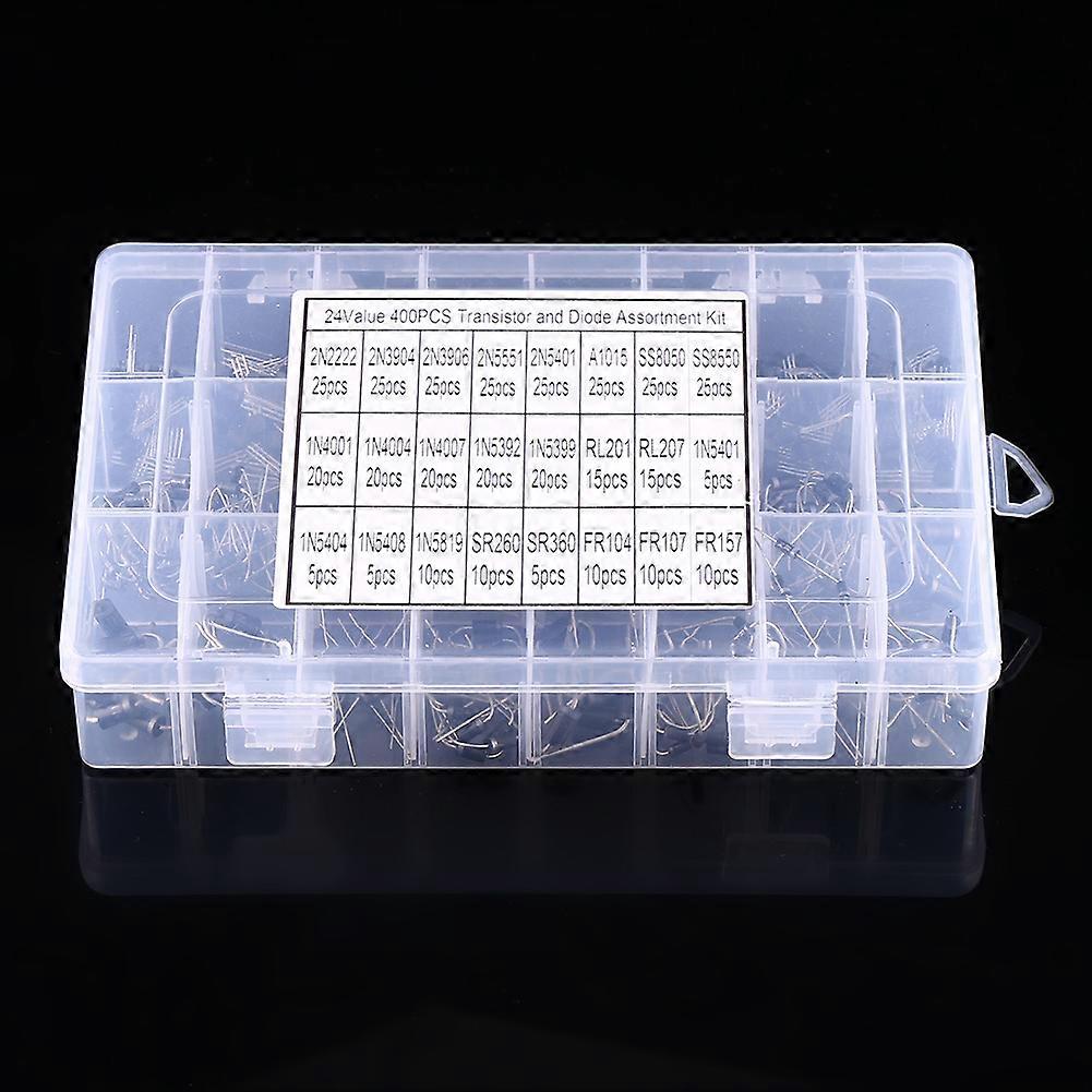 400pcs 24 Values Transistors and Rectifier Diodes Assortment Set With Storage Box